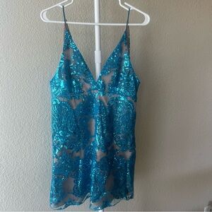 Free People blue night shimmers sequins mini dress size 6